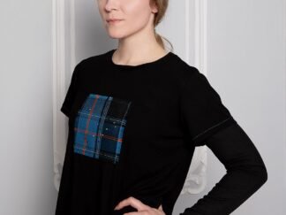 Woman wearing a Tartan T-shirt